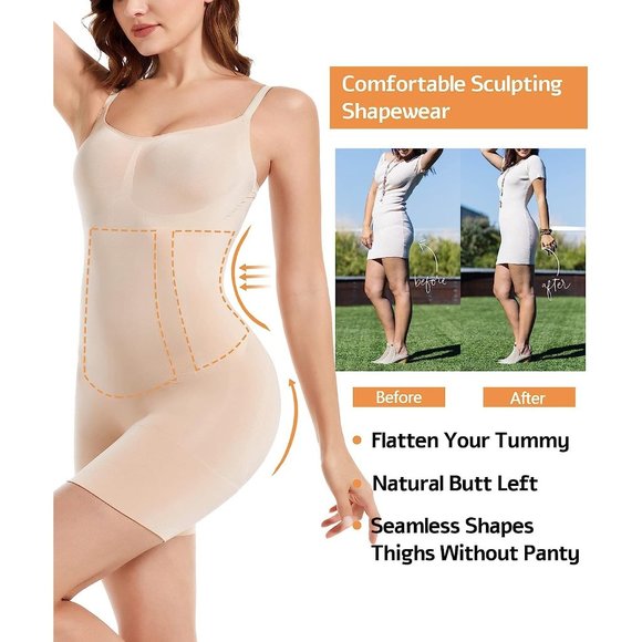 SHAPERX Bodysuit Tummy Control Shapewear Mid-Thigh Seamless Full Body Shaper - Picture 5 of 6